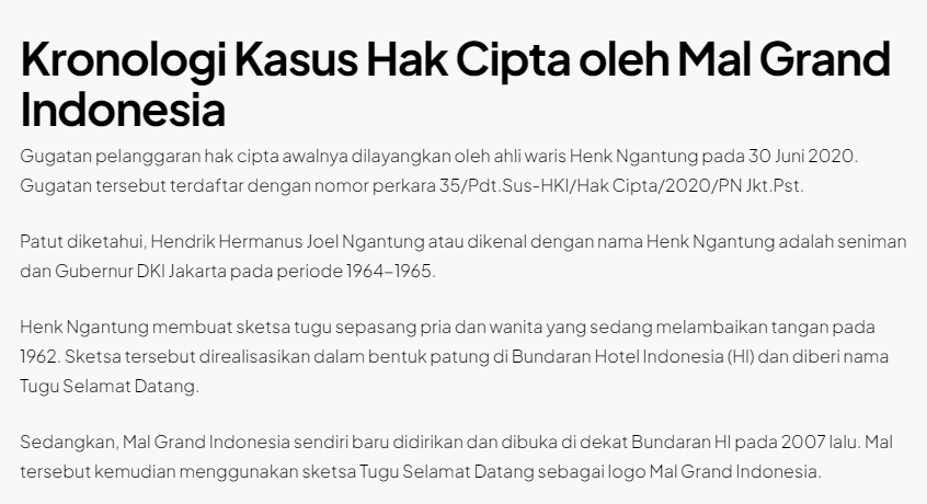 Kasus Hak Cipta oleh Mal Grand Indonesia